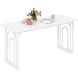 Costway - Table Salle à Manger de 160 cm pour 6-8 Personnes, Table Cuisine Rectangulaire avec Pieds en Métal, Table à Manger Blanc Design pour Salon,