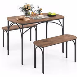 À propos de cet article 【Ensemble 3 pièces】Le meuble salle a manger pour 4 personnes comprend une table ovale et 2 bancs, idé ...