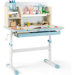 Costway - Bureau Enfants avec Réglable en Hauteur (50,5-73 cm) & Plateau Inclinable(0-60°), Table d'Étude avec Étagère & Tiroir & Règle, Charge 100kg