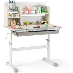Costway - Bureau Enfants avec Réglable en Hauteur (50,5-73 cm) & Plateau Inclinable(0-60°), Table d'Étude avec Étagère & Tiroir & Règle, Charge 100kg