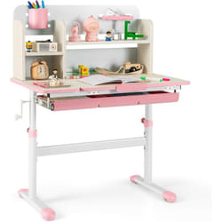 Costway - Bureau Enfants avec Réglable en Hauteur (50,5-73 cm) & Plateau Inclinable(0-60°), Table d'Étude avec Étagère & Tiroir & Règle, Charge 100kg