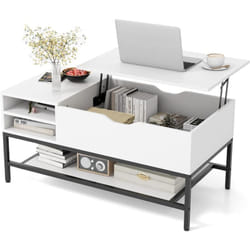Costway - Table Basse Relevable, Table Basse Salon avec Rangement, Compartiment Caché, Étagère Amovible, Rangement Ouvert, Cadre en Métal, Levage à