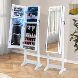 COSTWAY Armoire à Bijoux sur Pied avec Lumières LED 3 Angles Ajustables Porte Verrouillable Miroir Pleine Longueur Blanc