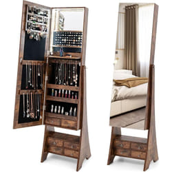 Costway - Armoire à Bijoux avec Miroir Pleine Longueur, Organisateur de Bijoux avec Miroir & Lumières led Intégrées, Étagère de Maquillage Pliable,