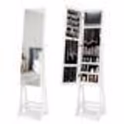 COSTWAY Armoire à Bijoux sur Pieds avec Miroir et Lumières LED Intégrées Organisateur de Bijoux sans Cadre pour Chambre Entré ...