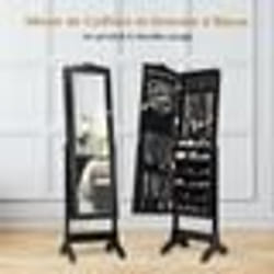 COSTWAY Armoire à Bijoux sur Pied 160 CM avec Miroir 2 Organiseurs Cosmétiques Amovibles Angle Réglable Porte à Clé Noir