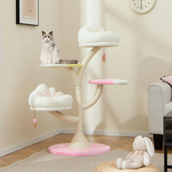 COSTWAY Arbre à Chat Multi-niveaux H 123 cm Tour à Chat avec 2 Perchoirs 2 Plateformes Balles Suspendues Griffoir en Sisal