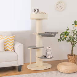 COSTWAY Arbre à Chat 120 cm à Multi-Niveaux Tour pour Chat avec Griffoirs en Sisal Epais Hamac 2 Plateformes Coussin Amovible