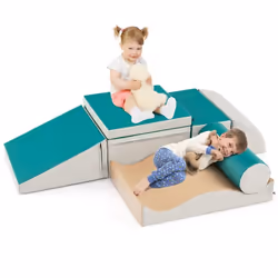 7PCS Blocs de Construction en Mousse pour Enfants COSTWAY-Housse en PU-Modules de Motricité-Jouets Éducatifs 18 Mois-Ramper G ...
