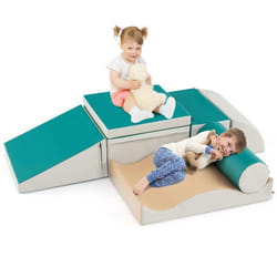 7PCS Blocs de Construction en Mousse pour Enfants COSTWAY-Housse en PU-Modules de Motricité-Jouets Éducatifs 18 Mois-Ramper Grimper