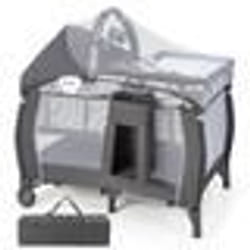 Lit de Parapluie Pliant avec Matelas COSTWAY 4 en 1-Table à LangerBaldaquin et Moustiquaire Pliable-Boîte à Musique-0-3 Ans 15KG