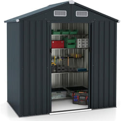 COSTWAY Abri de Jardin Métal Galvanisé 2,2㎡, Cabane Jardin Exterieur 3,2 m³avec Loquet, Portes Coulissantes, Toit en Pente, 4 Gants, 4 Trous