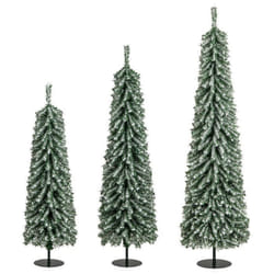 Lot de 3 Sapins de Noël Artificiels COSTWAY-120+150+180 cm-Support Pied-100+120+180 LED-Fausse Neige-216+302+505 Branches-Vert