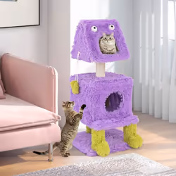 COSTWAY Arbre à Chat à 3 Niveaux Thème des Monstres Tour à Chat Originale avec 2 Condos Griffoir en Sisal Jouets Suspendus