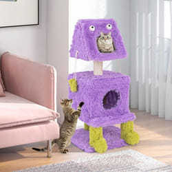 COSTWAY Arbre à Chat à 3 Niveaux Thème des Monstres Tour à Chat Originale avec 2 Condos Griffoir en Sisal Jouets Suspendus