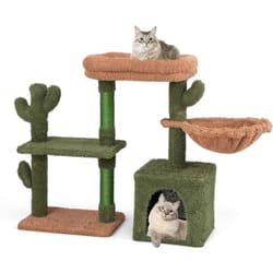 Costway - Arbre à Chat Cactus 81 cm, Tour pour Chat à 4 Étages, 3 Plateformes, Panier, Condo, Petit Arbre à Chat, Poteaux à Griffer en Sisal, Coussin