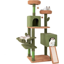 Costway - Arbre à Chat Cactus 160 cm, Tour pour Chat à 6 Étages, 5 Plateformes, 2 Condos, Panier, Arbre à Chat xxl, Planche à Griffer, 3 Poteaux à