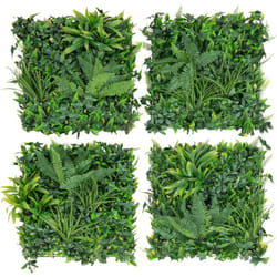 Haie Artificiel Brise-Vue 4PCS 50 x 50 cm, 7 Types de Plantes Artificielles Mixtes, Panneaux de Toile de Fond de Verdure et Protection Solaire