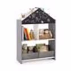 COSTWAY Étagère de Rangement pour Enfants 4 Compartiments 2 Tiroirs Kits Anti-basculement Forme en Maison Gris