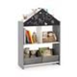 COSTWAY Étagère de Rangement pour Enfants 4 Compartiments 2 Tiroirs Kits Anti-basculement Forme en Maison Gris