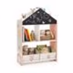 COSTWAY Étagère de Rangement pour Enfants 4 Compartiments 2 Tiroirs Kits Anti-basculement Forme en Maison Rose