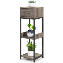 Costway - Supports de Plantes en Métal à 3 Niveaux, Porte-Plantes Carré avec 1 Tiroir Kits Anti-basculement, Organisateur d'angle de Pots de Fleurs
