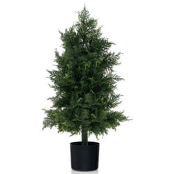 COSTWAY Faux Cèdre Topiaire H80cm Arbre Artificiel de Pin avec Pot en Plastique Feuilles Résistantes à la Lumière
