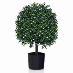 COSTWAY Lot de 2 Arbres de Buis Artificiel Topiaire H55 cm avec Feuilles Résistantes aux UV 343 Fruits Blancs