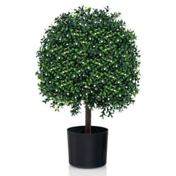 COSTWAY Lot de 2 Arbres de Buis Artificiel Topiaire H55 cm avec Feuilles Résistantes aux UV 343 Fruits Blancs