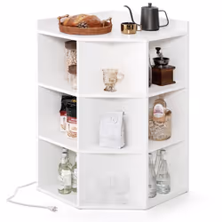 COSTWAY Étagère dAngle 3 Niveaux avec Station de Charge 9 Compartiments 2 Ports USB 4 Prises 51 x 715 x 86 cm Blanc