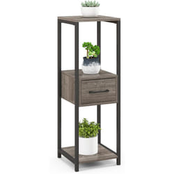 Costway - Supports de Plantes en Métal à 3 Niveaux, Porte-Plantes Carré avec Kits Anti-basculement 1 Tiroir, Organisateur d'angle de Pots de Fleurs