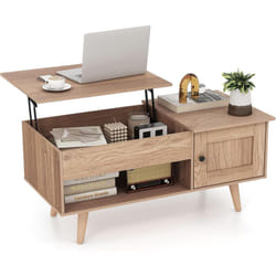 Costway - Table Basse Relevable, Table Basse Salon avec Rangement, Grand Compartiment Caché, Placard à Porte, Rangement Ouvert, Levage à Vérins à