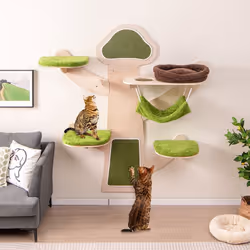 COSTWAY Arbre à Chat Mural à 5 Niveaux Etagères Murales pour Chat avec Lit Hamac Griffoirs et Tapis en Sisal Coussins Lavable ...