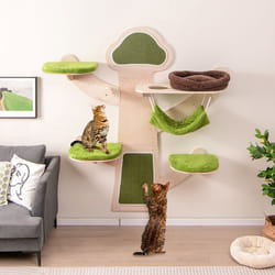COSTWAY Arbre à Chat Mural à 5 Niveaux Etagères Murales pour Chat avec Lit Hamac Griffoirs et Tapis en Sisal Coussins Lavables