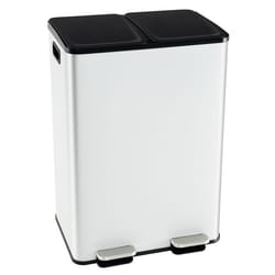 Poubelle de Cuisine COSTWAY- 2 Compartiments 30L- Acier Inoxydable- Tri Sélectif- Fermeture Douce- Anti-Empreinte - 2 Seaux- Blanc