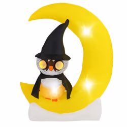 Décoration dHalloween Lumineuse H155 cm - COSTWAY - Hibou Sorcier Gonflable sur Lune - Souffleur Intégré - Piquets et Sac de ...