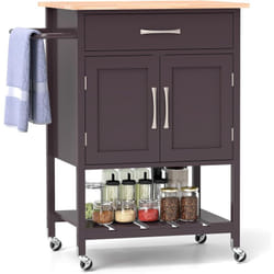 Costway - Desserte de Cuisine à roulettes, Chariot de Service Mobile, Tiroir, Armoire à 2 Portes, Plateau Inférieur, Porte-Serviettes, Chariot de