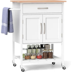 Costway - Desserte de Cuisine à roulettes, Chariot de Service Mobile, Tiroir, Armoire à 2 Portes, Plateau Inférieur, Porte-Serviettes, Chariot de