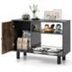 Meuble de Rangement pour Chien COSTWAY Hauteur Réglable 2 Bols Amovibles de 12 L en Acier Inoxydable 82 x 35 x 60 cm