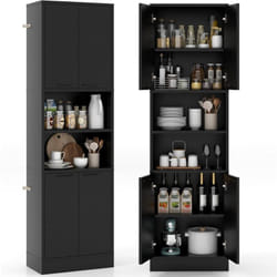 Costway - Buffet Cuisine Haut 190 cm, Meuble de Cuisine Rangement, 2 Placard Rangement, 2 Doubles Portes, 6 Etagères, Kits Anti-Basculement, Armoire