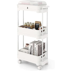 Costway - Chariot de Rangement à 3 Niveaux, Couvercle Amovible, Etagères, Organisateur de Rangement Mobile, Cadre en Alliage d'Aluminium, Roues