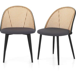 Costway - Lot de 2 Chaises de Salle à Manger, Chaise Cannage sans Accoudoirs, Siège Rembourré, Pieds Fuselés en Métal, Hauteur d'Assise 46 cm, Chaise