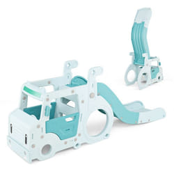 Toboggan 3 en 1 pour Enfants COSTWAY-Design Pliable-Forme de Mini Bus-Tunnel Rampant -Rampes Surélevées et Zone Tampon-18 + Mois