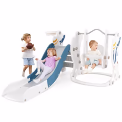 Ensemble de Toboggan pour Enfants COSTWAY-4 en 1-18+ Mois-Toboggan Prolongé-Balançoire-Panier de Basket-Escalier-Charge Max 3 ...