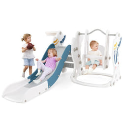 Ensemble de Toboggan pour Enfants COSTWAY-4 en 1-18+ Mois-Toboggan Prolongé-Balançoire-Panier de Basket-Escalier-Charge Max 30 KG