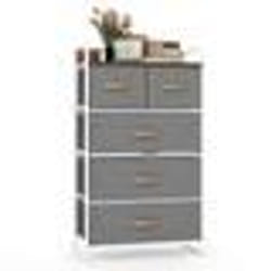 COSTWAY Commode en Tissu avec 5 Tiroirs Pliables Cadre en Fer 58x29x995 CM pour Couloir Chambre à Coucher Gris