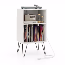 COSTWAY Armoire à Disques avec 5 Compartiments Ouverts Port USB & Port Type-C Pieds en Métal Style Industriel 48x40x88cm Blan ...