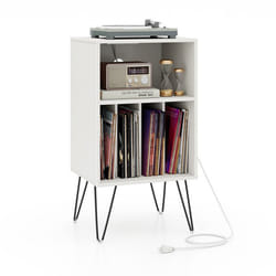 COSTWAY Armoire à Disques avec 5 Compartiments Ouverts Port USB & Port Type-C Pieds en Métal Style Industriel 48x40x88cm Blanc