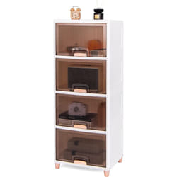 Costway - Boîte Rangement Plastique 150 l, 4 Caisses Pliables avec Couvercles, Portes Magnétiques, Boite Empilable sur Pied pour Chaussures, Jouets,