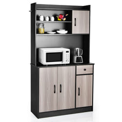 Buffet de Cuisine avec 4 Etagères Réglables COSTWAY 3 Placards à Porte Armoire de Rangement avec Plan de Travail 100 cm Noir